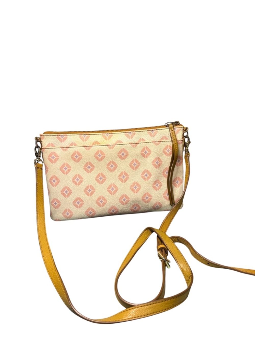Fossil Sydney Crossbody Pouch Cream Pink Geometric Tile Print